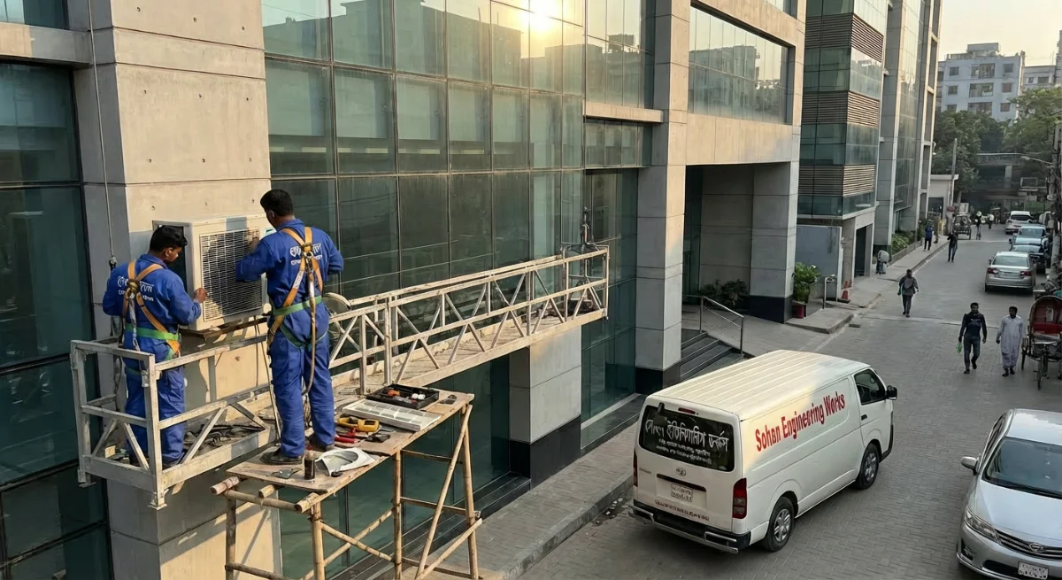 ac installation service dhaka. Sohan Engineering Works technician installing ac in dhaka.